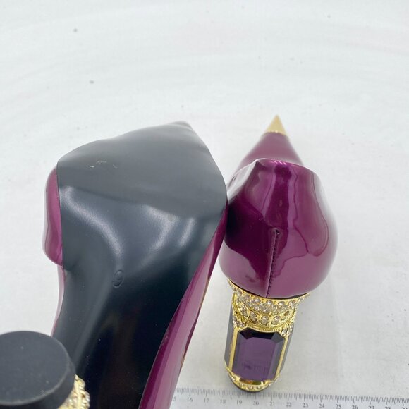 FSJ Purple Bridal Pointed Toe High Heel Crystal Pumps Slip on Wedding Thick Shoe - Picture 6 of 8